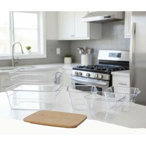 Asnop 6 Piece Clear Plastic Organizer Bins Set w/ Bamboo Cutting Board